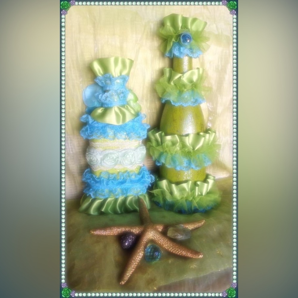 Hand Crafted Gypsy Bottles Sacred Garden Protector Set Table Centerpiece
